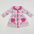 GLD0563 Santa Light Pink Print Pockets Girls Christmas Knee Length Dress