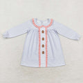 GLD0571 Gingerbread Embroidery Checkered Print Girls Christmas Knee Length Dress