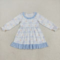 GLD1129 Pumpkin Bows Print Girls Long Sleeve Knee Length Dress