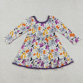 GLD1249 Witch Web Print Girls Halloween Knee Length Dress
