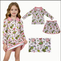 GLD1610 Green Frog Friends Holly Pink Print Zipper Pullover Top Skort Girls Christmas Clothes Set