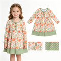 GLD1626 Pumpkin Baby Girls Fall Long Sleeve Knee Length Dress