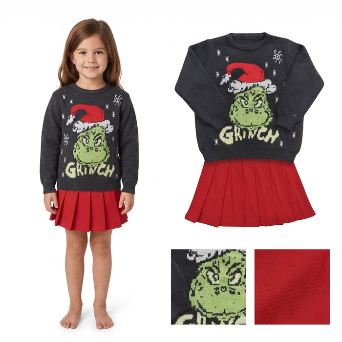 GLD1720 Green Frog Black Sweater Top Red Active Skort Girls Christmas Clothes Set