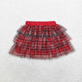 GLK0033 Red Checkered Print Girls Christmas Bottom Tulle Skirts
