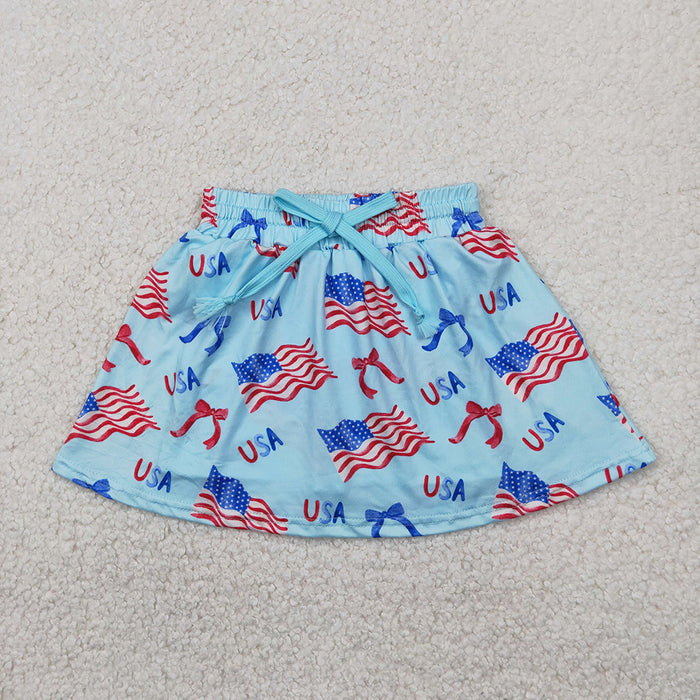 GLK0050 Flag Bows USA Print Girls 4th of July Bottom Skort