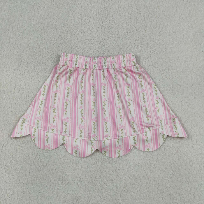 GLK0238 Small Flowers Pink Print Girls Bottom Scallop Skort