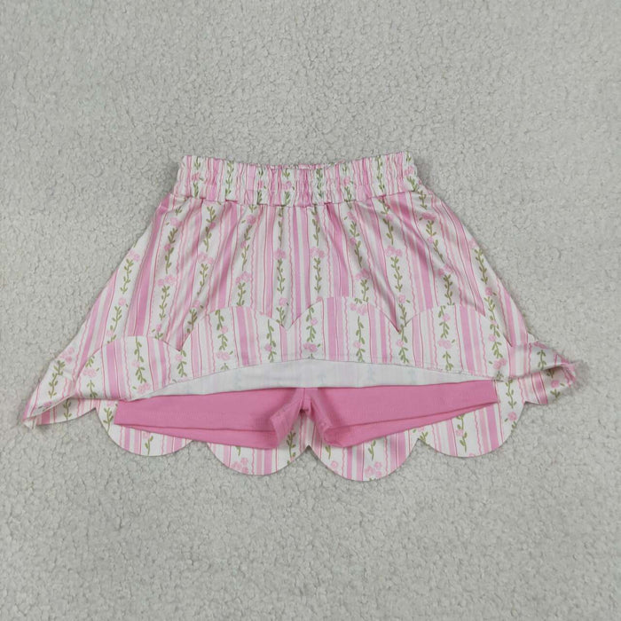 GLK0238 Small Flowers Pink Print Girls Bottom Scallop Skort
