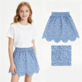 GLK0239 Small Flowers Blue Print Girls Bottom Scallop Skort