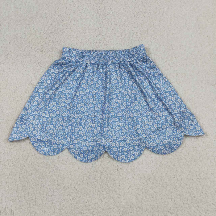 GLK0239 Small Flowers Blue Print Girls Bottom Scallop Skort
