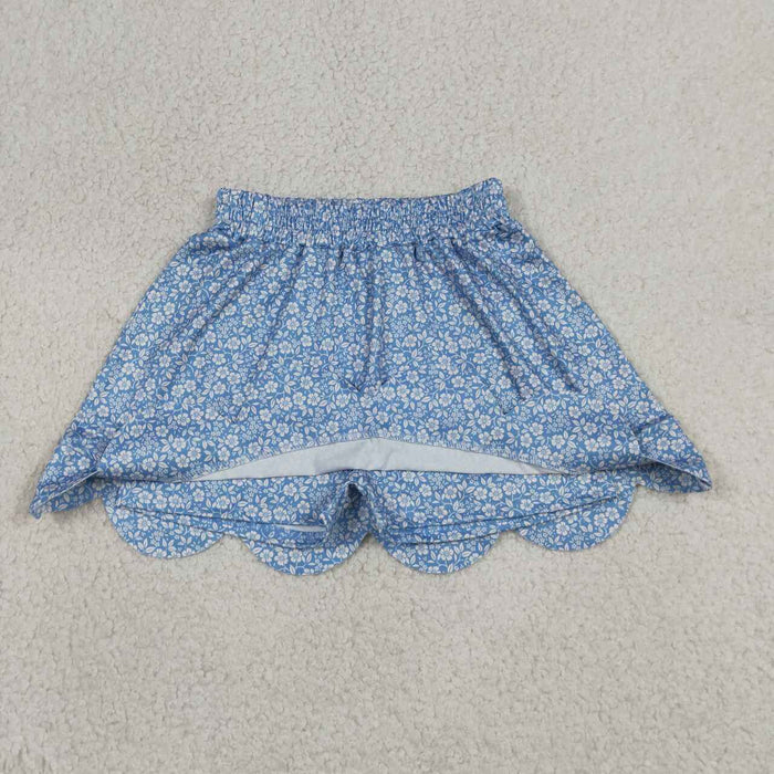 GLK0239 Small Flowers Blue Print Girls Bottom Scallop Skort