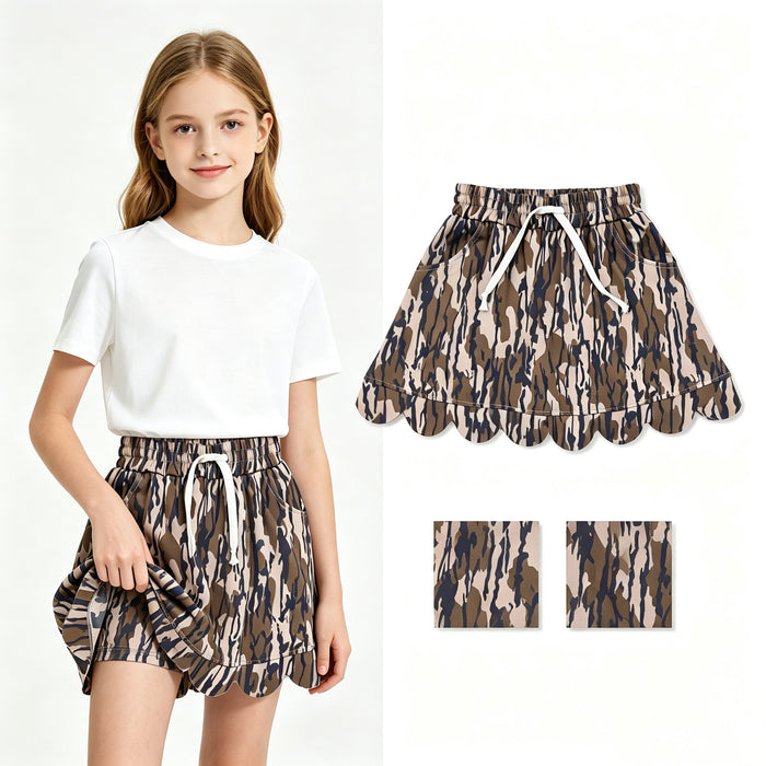 GLK0298 Camo Baby Girls Scallop Bottom Skort With Pocket