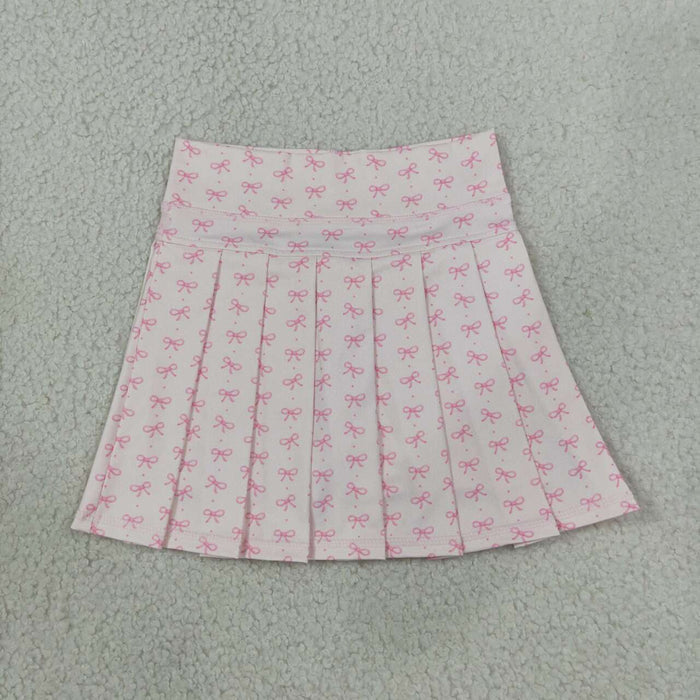 GLK0305 Pink Bows Active Skirts Girls Summer Pleated Yoga Skort
