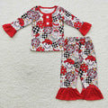 GLP0459 HOHOHOWDY Cowboy Santa Smiling Stars Print Girls Christmas Pajamas Clothes Set