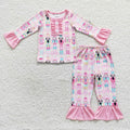 GLP0623 Nutcracke* Soldier Pink Print Girls Christmas Pajamas Clothes Set