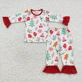 GLP0636 Gingerbread Tree Holly Print Girls Christmas Pajamas Clothes Set