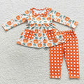GLP0640 Pumpkin Pockets Tunic Top Checkerd Pants Girls Fall Clothes Set