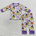 GLP0661 Purple Spooky BA Pumpkin Print Girls Halloween Pajamas Clothes Set