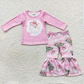 GLP0662 Santa Cowboy Pink Top Howdy Bell Pants Girls Christmas Clothes Set