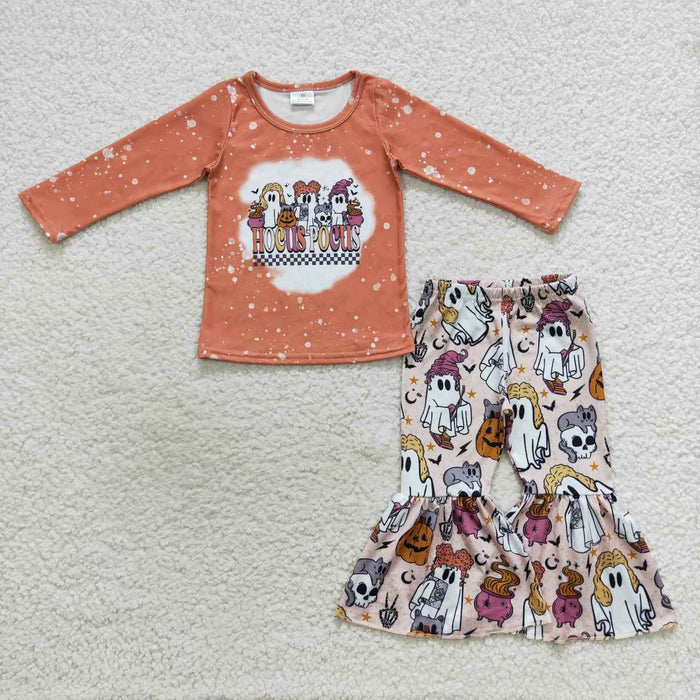 GLP0672 Ghost Witch Top Bell Pants Girls Halloween Clothes Set