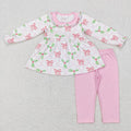 GLP0692 Bows Holly Tunic Top Pink Pants Girls Christmas Clothes Set