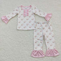 GLP0695 Santa Pink Print Girls Christmas Pajamas Clothes Set