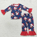 GLP0698 Highland Cow Holly Print Girls Christmas Pajamas Clothes Set