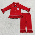 GLP0699 Santa Embroidery Red Cotton Girls Christmas Buttons Pajamas Clothes Set