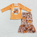 GLP0702 Fall Vibes Pumpkin Top Candy Bat Bell Pants Girls Halloween Clothes Set