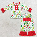 GLP0725 Tree Print Girls Christmas Pajamas Clothes Set
