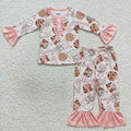 GLP0727 Cookies Milk Candy Cane Print Girls Christmas Pajamas Clothes Set