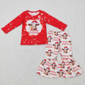 GLP0868 Cows Red Top Bell Pants Girls Merry Christmas Clothes Set