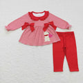 GLP0891 Dog Heart Embroidery Stripes Tunic Top Red Pants Girls Valentine's Day Clothes Set