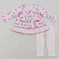 GLP0975 Candy Cane Holly Pockets Ruffle Tunic Top Dots Pants Girls Christmas Clothes Set