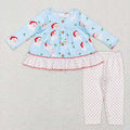 GLP0976 Santa Holly Pockets Ruffle Tunic Top Dots Pants Girls Christmas Clothes Set