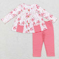 GLP0989 Santa Holly Dots Pockets Tunic Top Stripes Pants Girls Christmas Clothes Set