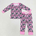 GLP1183 Pumpkin Leopard Bows Pink Long Sleeve Pants Girls Fall Pajamas Clothes Set