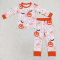 GLP1198 Ghost Pumpkin Bat Orange Long Sleeve Pants Girls Halloween Pajamas Clothes Set