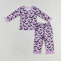 GLP1268 Bat Purple Print Girls Halloween Pajamas Clothes Set