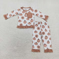 GLP1402 Pumpkin Brown Pocket Long Sleeve Pants Girls Fall Pajamas Clothes Set