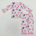 GLP1482 Pumpkin Flowers Long Sleeve Pants Girls Fall Pajamas Clothes Set