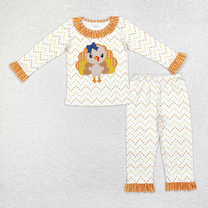GLP1603  Turkey Top Dots Pants Girls Thanksgiving Pajamas Clothes Set
