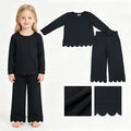 GLP3290 Black Cotton Scallop Edge Long Sleeve Pants Girls Fall Clothes Set
