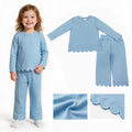 GLP3292 Blue Cotton Scallop Edge Long Sleeve Pants Girls Fall Clothes Set