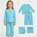 GLP3297 Blue Cotton Scallop Edge Long Sleeve Pants Girls Fall Clothes Set