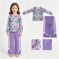 GLP3353 Pumpkin Smiling Flowers Top Purple Straight Pockets Pants Girls Halloween Clothes Set