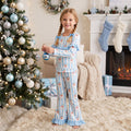 GLP3451 Santa Blue Stripes Top Bell Pants Girls Christmas Clothes Set