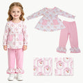 GLP3456 Santa Pink Stripes Pockets Tunic Top Ruffle Pants Girls Christmas Clothes Set