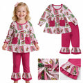 GLP3461 Green Frog Pockets Tunic Top Ruffle Pants Girls Christmas Clothes Set
