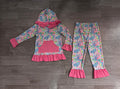 GLP3518 Preorder Seaweed Hot Pink Hoodie Top Pants Girls Fall Clothes Set