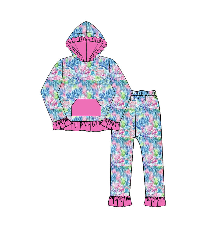 GLP3518 Preorder Seaweed Hot Pink Hoodie Top Pants Girls Fall Clothes Set